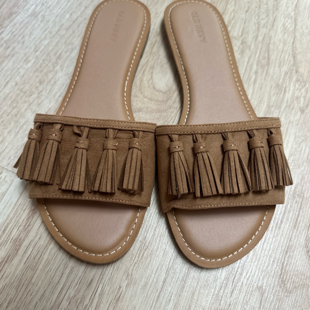 Old Navy Brown Tassel Slide Sandals 8.5